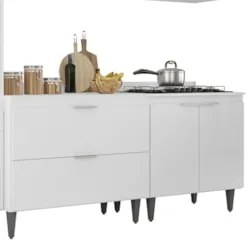 Armário de Cozinha Com Tampo CP05 240cm Pérola Branco Z34     - Mpozen