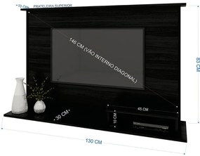 Painel Para TV Até 47" 1 Nicho 2 Prateleiras Premium Preto