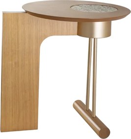 Mesa Lateral Iluminada Madeira E Vidro Castanho Cosmo