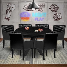 Mesa de Jogos Carteado Montreal Redonda Tampo Reversível Preto com 6 Cadeiras Liverpool Corino Preto Matelassê G36 G15 - Gran Belo