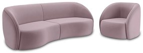 Conjunto Sofá Sala de Estar Bipartido 318cm e Poltrona Clarke Veludo Rosê G45 - Gran Belo