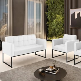 Kit 1 Sofá Namoradeira e 1 Poltrona Elisa Corino Base Metálica Industrial Preto - D'Rossi - Branco
