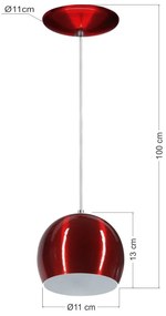 Lustre Pendente Cilíndrico em Alumínio Vermelho Branco - Bivolt