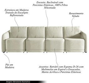 Sofá Cama Modulado Retrátil e Reclinável Decorativo Varsóvia 316cm Veludo Bege G33 - Gran Belo