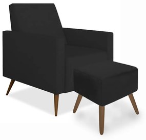 Kit Poltrona Gabi Pé Palito + Puff Quadrado Suede Preto Sala, quarto, amamentação