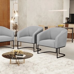 Cadeira Sala de Jantar Base Industrial Preto kit 2 Stella Suede D03 - D'Rossi - Cinza
