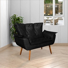 Poltrona Namoradeira Pés Palito Charger PU Preto G19 - Gran Belo