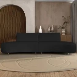 Sofá 4 Lugares 240cm Orgânico Pé Ferro Nagai Veludo Preto Z55 - Mpozen