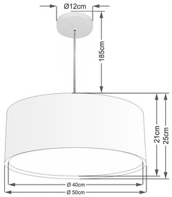 Lustre Pendente Cilíndrico Duplo Md-4294 Cúpula em Tecido 50x25cm Algodão Crú - Bivolt
