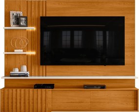 Painel TV 65 Pol 200cm Bancada Suspensa Ripado Mirellin Cinamomo/Off White M20 - D'Rossi