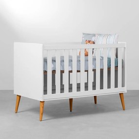 Berço Mini Cama Theo com Pés Retrô Mel - Branco Fosco