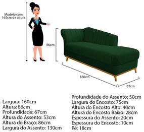 Recamier Vanessa 160cm Lado Esquerdo Suede Verde - ADJ Decor