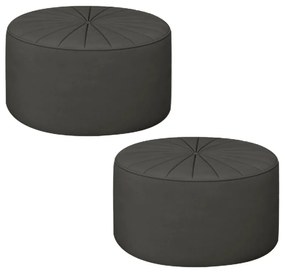 Kit 2 Puffs Decorativos Sala De Estar Round Veludo Cinza G45 - Gran Belo