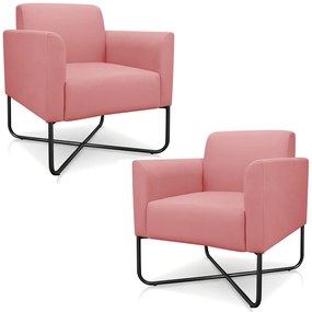 Kit 2 Poltronas Decorativas Isabella Base X Suede Rosê/Preto G19 - Gran Belo