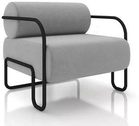 Poltrona Sala de Estar Industrial Preto Ameli Veludo K01 - D'Rossi - Cinza
