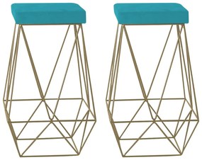Kit 2 Banqueta Decorativa Kathy Base Gold Suede Azul Claro G41 - Gran Belo