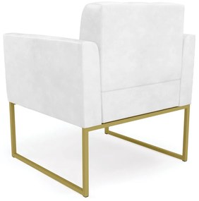 Kit 1 Sofá Namoradeira e 1 Poltrona Elisa Corano Branco Base Metálica Industrial Dourado - D'Rossi