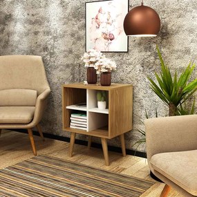 Mesa de Apoio Nicho Canto Lateral para Sala de Estar E1720 MDP Natural/Off White G69 - Gran Belo
