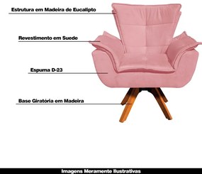 Kit 2 Poltronas Decorativas Base Giratória em Madeira Charger Suede Rosê G19 - Gran Belo