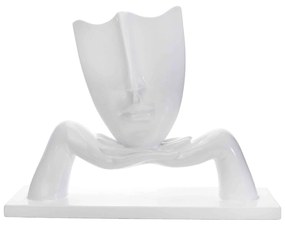Escultura Decorativa Máscara Com Base Descanso Em Cerâmica Branco 23x30 Cm - D'Rossi