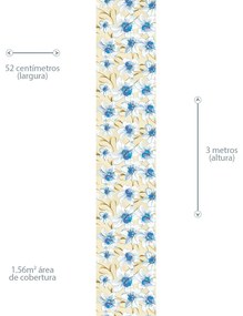 Papel de Parede Floral Marrom Creme Branco e Azul 0.52m x 3.00m
