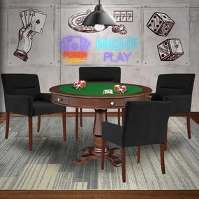 Mesa de Jogos Carteado Victoria Redonda Tampo Reversível Imbuia com Kit 4 Cadeiras Vicenza Suede Preto Fosco G36 G15 - Gran Belo