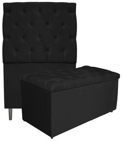 Kit Cabeceira e Calçadeira Liverpool 90 cm Solteiro Suede Preto - ADJ Decor