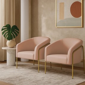 Poltrona Sala Industrial Alta Dourado Kit 2 Stella Veludo D03 - D'Rossi - Rose