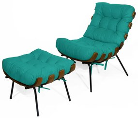Kit Poltrona Decorativa Costela com puff Costela Suede Azul Tiffany