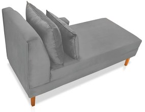 Divã Chaise Chloe 160 cm Veludo Cinza Pés Chanfrado Castanho - D'Rossi