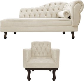 Kit Diva Recamier Diana 140cm Lado Esquerdo e 01 Poltrona Classic Suede - ADJ Decor