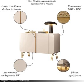 Buffet Decorativo Sala de Estar Bambino MDP/MDF Pés em Aço Off White G26 - Gran Belo