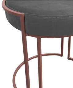 Puff Redondo Base Industrial Cobre Love Suede - Grafite