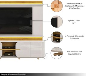 Home Estante TV 75" Ahri Ripado Canelado 4 Portas com Amortecimento Bali/Cedro G18 - Gran Belo