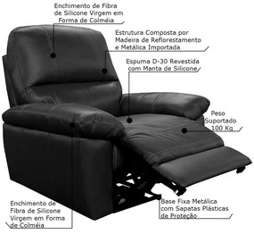Poltrona do Papai Reclinável Elétrica Armênia Power Touch Couro Preto G40 - Gran Belo