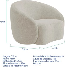 Kit Divã Recamier Orgânico França 250cm Lado Direito e 2 Poltronas Amore Linho
