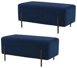 Kit 2 Puffs Decorativos 90cm Base Aço Status C-304 Veludo Azul Marinho