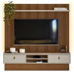 Painel Suspenso Ripado para TV até 75 Pol. LED Majestic L06 Freijó/Off