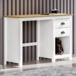 Escrivaninha 110cm 2 Gavetas Home Office Lázio Branco/Freijó F07 - Mpo