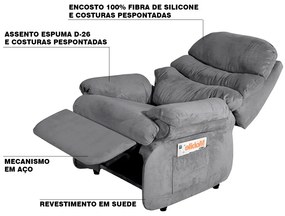 Poltrona do Papai Reclinável Debby Suede Cinza G30 - Gran Belo