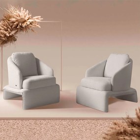 Kit 2 Poltronas Design Sala de Estar Califa Encosto Almofadado Bouclê Branco G92 - Gran Belo