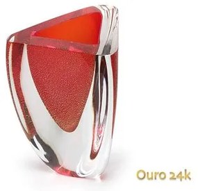 Vaso Triangular nº 4 Vermelho com Ouro Murano Cristais Cadoro