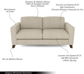 Sofá Sala de Estar Living 3 Lugares 200cm Presley Pés Madeira Linho Off White G52 - Gran Belo