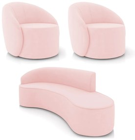 Sofá 4 Lugares Orgânico 220cm Morgan e 2 Poltronas Lua Suede D03 - D'Rossi - Rosa Bebê