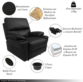 Poltrona do Papai Sala de Cinema Reclinável Mia Power Elétrico Base Fixa Couro Preto G40 - Gran Belo
