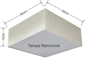 Plafon Quadrado Md-3050 Cúpula em Tecido 40x40X12cm Linho Bege - Bivolt
