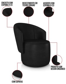 Sofá Namoradeira com Poltrona e Puff Orgânico Sala Malu Sintético PU M11 - D'Rossi - Preto