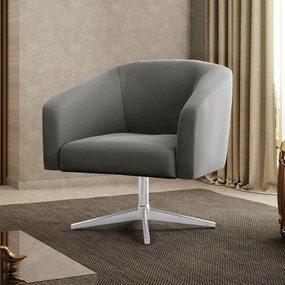 Poltrona Decorativa Giratória Cromada Stella Suede D03 - D'Rossi - Grafite