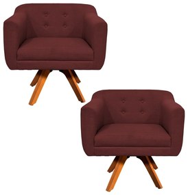 Kit 02 Poltronas Giratória Julia Linho Base Madeira MM30 D01 - D'Rossi - Bordô A48