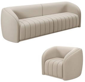 Conjunto Sala de Estar Sofá 292cm 4 Lugares e Poltrona Adam Veludo Bege G45 - Gran Belo